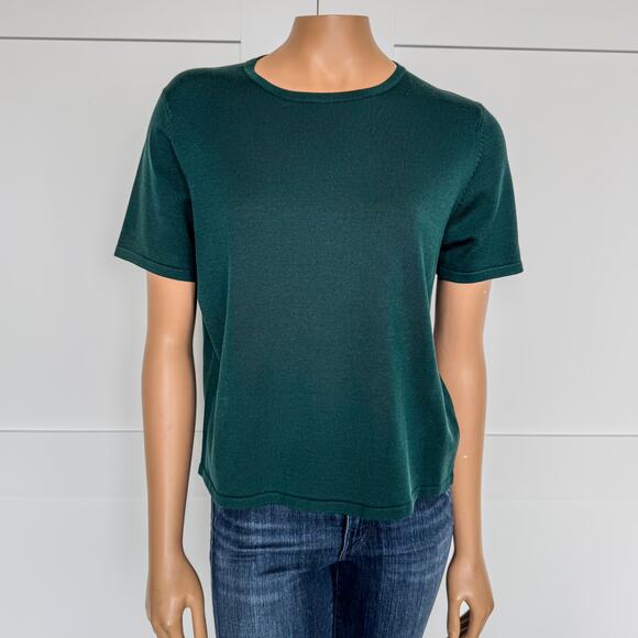 Vintage Pendleton Petite Women's Medium Green Silk Blend Short Sleeve Sweater - Picture 1 of 9